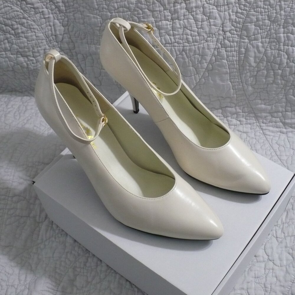 EXCELLENT CONDITION SEXY SHOES WHITE PUMPS WITH ANKLE STRAP 3.5" HEELS SZ  14W